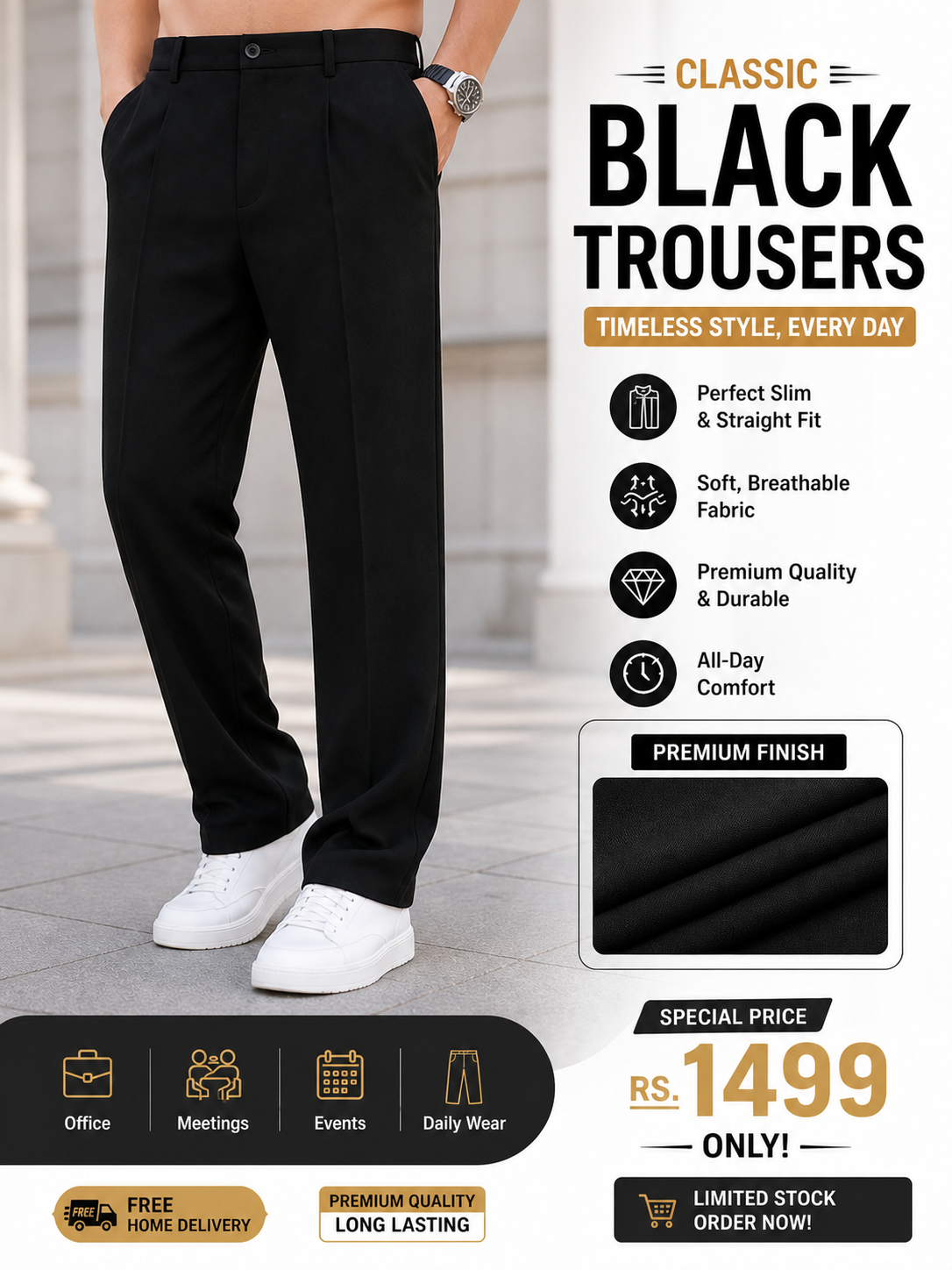 🔥 CLASSIC BLACK TROUSERS 🔥 ✨ Timeless Style, Every Day